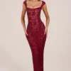 Elisa Sweetheart-Neck Maxi Dress in Cherry Red