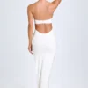 Elisana Modal Lace-Trim Halterneck Maxi Dress in White