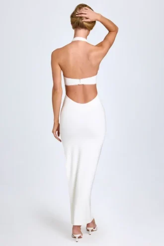 Elisana Modal Lace-Trim Halterneck Maxi Dress in White