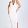 Elisana Modal Lace-Trim Halterneck Maxi Dress in White