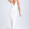 Elisana Modal Lace-Trim Halterneck Maxi Dress in White