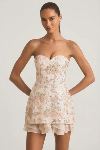 Eliselle Embellished Strapless Corset Mini Dress in Ivory