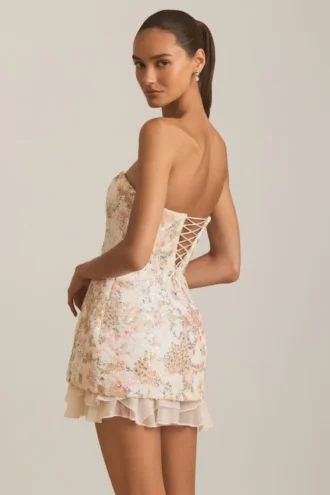 Eliselle Embellished Strapless Corset Mini Dress in Ivory