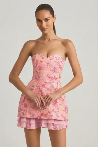 Eliselle Embellished Strapless Corset Mini Dress in Pink
