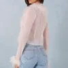 Elisia Feather Trim Sheer Top in Ivory