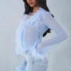 Elisia Feather Trim Sheer Top in Soft Blue