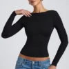 Elli Modal High Neck Long Sleeve Open Back Top in Black