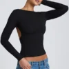 Elli Modal High Neck Long Sleeve Open Back Top in Black