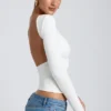 Elli Modal High Neck Long Sleeve Open Back Top in White