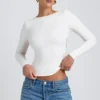Elli Modal High Neck Long Sleeve Open Back Top in White