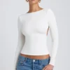 Elli Modal High Neck Long Sleeve Open Back Top in White