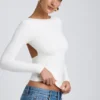 Elli Modal High Neck Long Sleeve Open Back Top in White
