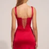 Ellis Satin Sweetheart-Neck A-Line Mini Dress in Rose Red