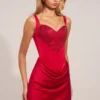 Ellis Satin Sweetheart-Neck A-Line Mini Dress in Rose Red