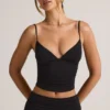 Elma Modal V-Neck Ruched Camisole Top in Black