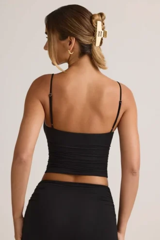 Elma Modal V-Neck Ruched Camisole Top in Black