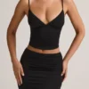 Elma Modal V-Neck Ruched Camisole Top in Black