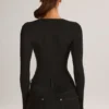 Elodie Modal Plunge Long-Sleeve Bodysuit in Black