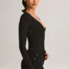 Elodie Modal Plunge Long-Sleeve Bodysuit in Black