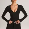 Elodie Modal Plunge Long-Sleeve Bodysuit in Black