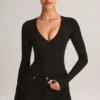 Elodie Modal Plunge Long-Sleeve Bodysuit in Black