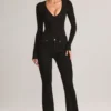 Elodie Modal Plunge Long-Sleeve Bodysuit in Black