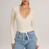 Elodie Modal Plunge Long-Sleeve Bodysuit  in Ivory