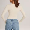 Elodie Modal Plunge Long-Sleeve Bodysuit  in Ivory