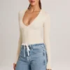 Elodie Modal Plunge Long-Sleeve Bodysuit  in Ivory