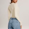 Elodie Modal Plunge Long-Sleeve Bodysuit  in Ivory