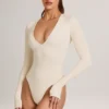 Elodie Modal Plunge Long-Sleeve Bodysuit  in Ivory