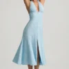 Elonia Halterneck Midaxi Dress in Blue Flower Print