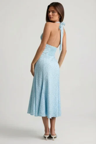 Elonia Halterneck Midaxi Dress in Blue Flower Print