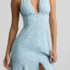 Elonia Halterneck Midaxi Dress in Blue Flower Print