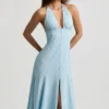 Elonia Halterneck Midaxi Dress in Blue Flower Print