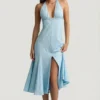 Elonia Halterneck Midaxi Dress in Blue Flower Print