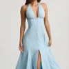 Elonia Halterneck Midaxi Dress in Blue Flower Print