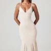 Elowen V-Neck Godet  Midaxi Dress in Ivory