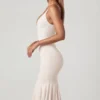 Elowen V-Neck Godet  Midaxi Dress in Ivory