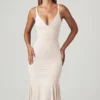 Elowen V-Neck Godet  Midaxi Dress in Ivory