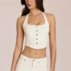 Elowis Denim Halterneck Corset Style Top in Ivory