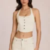 Elowis Denim Halterneck Corset Style Top in Ivory