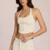 Elowis Denim Halterneck Corset Style Top in Ivory