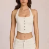 Elowis Denim Halterneck Corset Style Top in Ivory