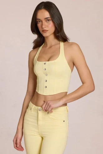 Elowis Denim Halterneck Corset Style Top in Lemon Yellow