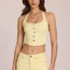 Elowis Denim Halterneck Corset Style Top in Lemon Yellow