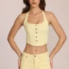 Elowis Denim Halterneck Corset Style Top in Lemon Yellow