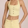 Elowis Denim Halterneck Corset Style Top in Lemon Yellow