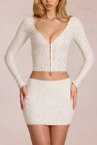 Elowise Lace Mini Skirt in Ivory