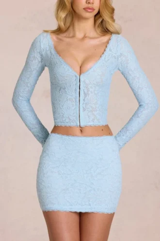 Elowise Lace Mini Skirt in Powder Blue